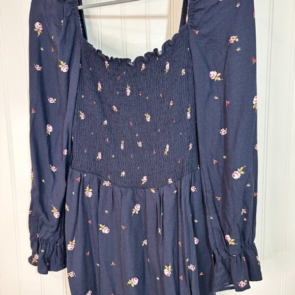 Elodie Long Sleeve Smocked Square Neck Navy Floral Dress Sz S - Picture 4 of 9